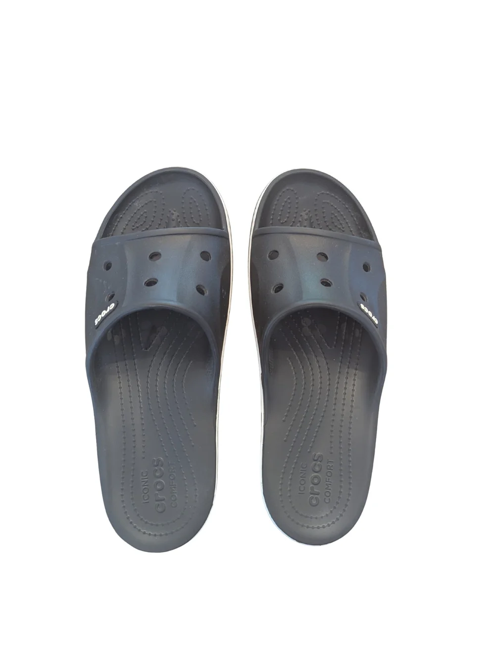 EUC Crocs Mens 13 Bayaband Slide Sandals Black White